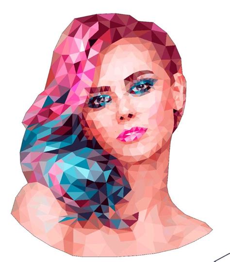 a woman's face is made up of colorful geometric shapes and has blue eyes