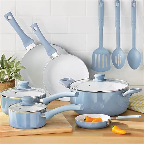 Mainstays Non-Stick Ceramic-coated Aluminum Alloy 12PC Cookware Set Blue Linen - Walmart.com ...