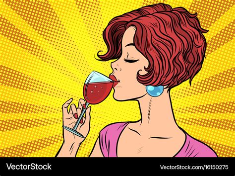 Woman drinking red wine Royalty Free Vector Image