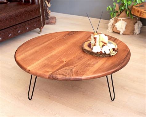Mid Century Coffee Table , Round Coffee Table , Walnut Wood Sofa Table ...