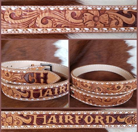 Tooled Leather Belt w/ Buckstitching Name and Initials | Etsy