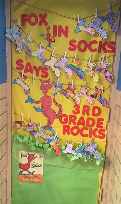 Reading month door decorating contest! #Dr.Seuss #FoxinSocks #3rdgraderocks | Door decorating ...