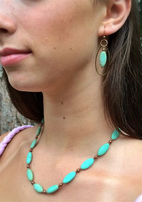 Turquoise Necklace Green Blue Turquoise Jewelry Boho Beaded - Etsy