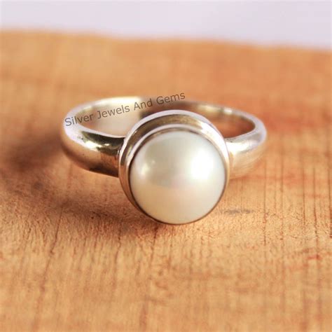 Natural Pearl Ring-handmade Silver Ring-925 Sterling Silver Ring-round Fresh Water Pearl Ring ...