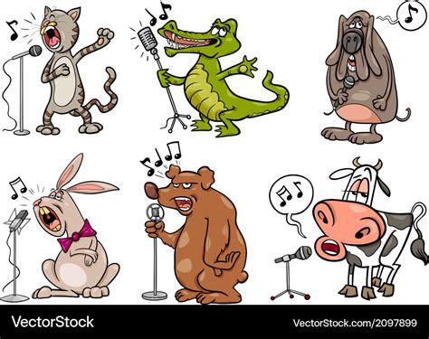 Singing animals set cartoon Royalty Free Vector Image