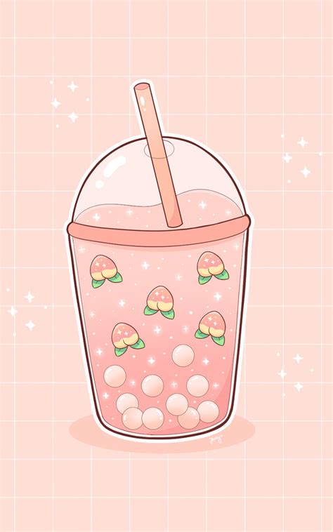 Peach boba Peach Cute kawaii drawings Tea [1500x1500] for your , Mobile & Tablet, boba kawaii HD ...