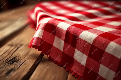 Premium AI Image | A red and white checkered tablecloth on a wooden table.