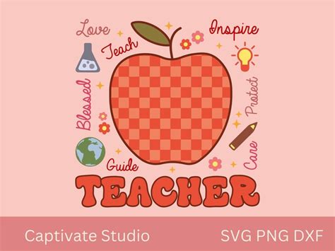 Teacher Svg Png Dxf Cricut Sublimation File, School Kindergarten Teacher Svg Png, Trendy ...