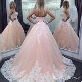 Strapless Lace Pink Wedding Dresses Ball Gown Appliques Quinceanera Dr – MyChicDress
