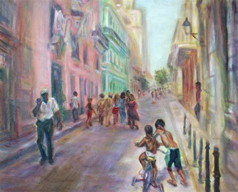 Old Havana Street Life - Sale - Large Scenic Cityscape Painting Shower Curtain for Sale by Quin ...