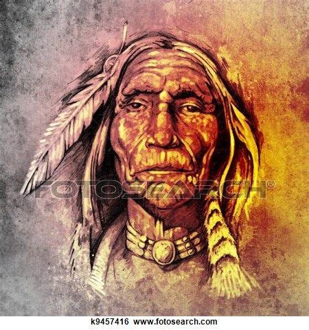 Stock Images of Sketch of tattoo art, portrait of american indian ... Native American Flute ...