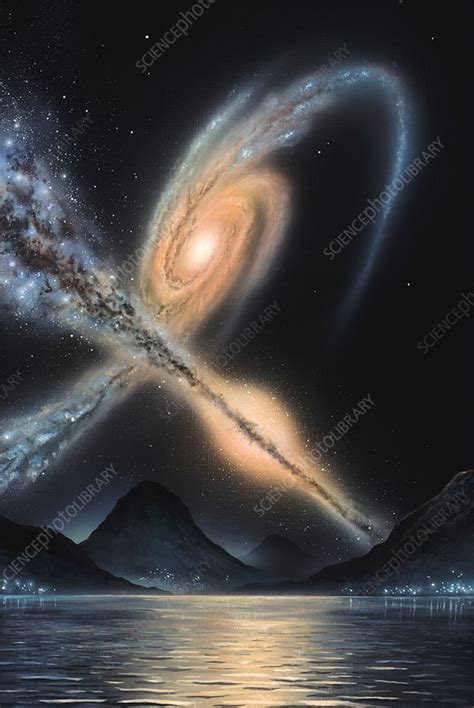 Milky Way-Andromeda galactic collision - Stock Image - C014/4725 - Science Photo Library