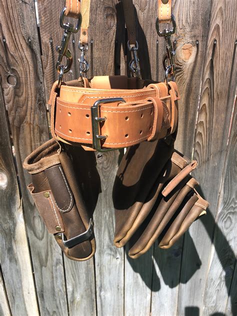 Custom leather tool belt with padded leather suspenders. | Etsy