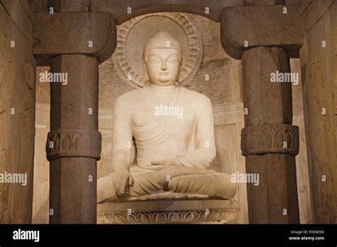 South Korea, Gyeongju, Seokguram Grotto, Granite Buddha Statue Stock ...