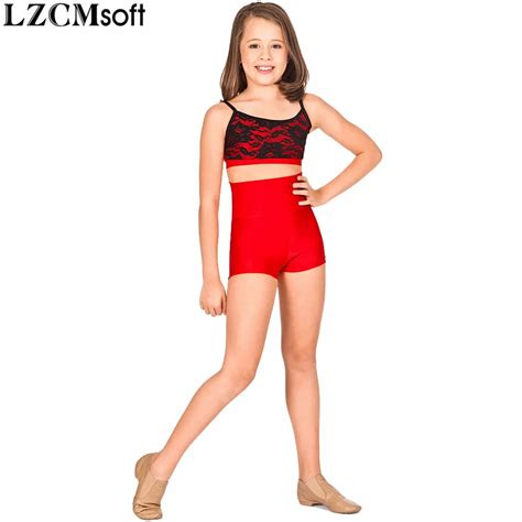 LZCMsoft Child High Waisted Gymnastics Shorts For Girls Spandex Lycra Black Ballet Dance Shorts ...