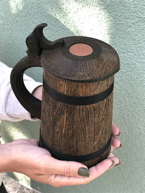 Wooden beer mug with lid Wooden Tankard Personalize beer | Etsy