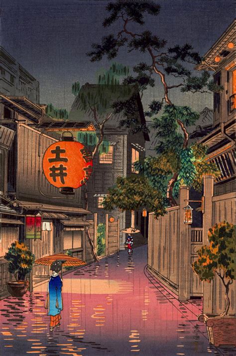 Japanese art prints Landscapes Tokyo Rainy Street Evening at | Etsy | Landscape art prints ...