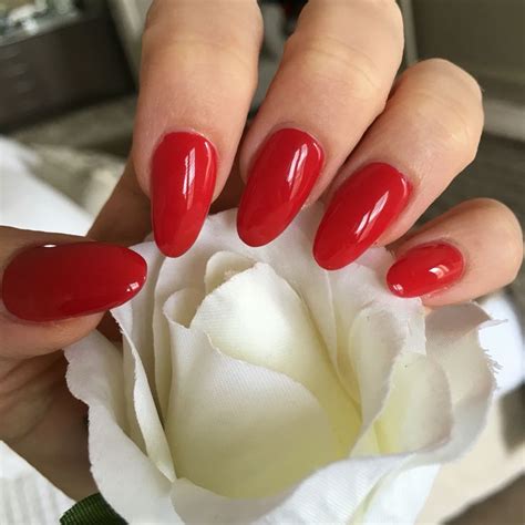 Red acrylic, gel / shellac, chic, almond shape nails, simple, classic style | Red acrylic nails ...