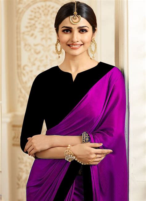 Purple Color Designer Bollywood saree | Black saree blouse designs, Black saree blouse, Black ...