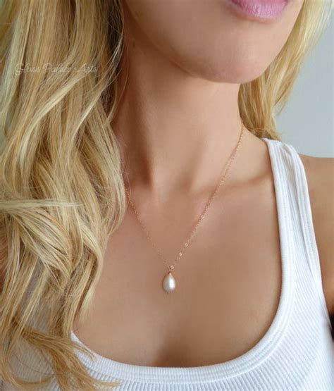 Freshwater Pearl Teardrop Necklace Rose Gold, Gold or Sterling Silver – Glass Palace Arts