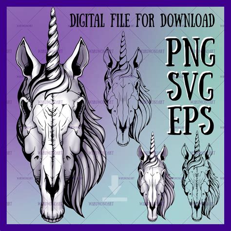 Unicorn Skull Art PNG SVG CDR Download Digital File Halloween | Etsy