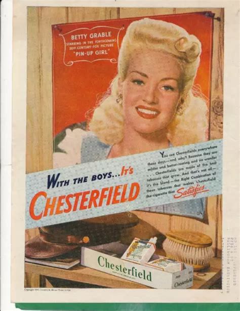 MAGAZINE AD - 1944 - Chesterfield Cigarettes - World War 2 - Betty Grable $9.00 - PicClick