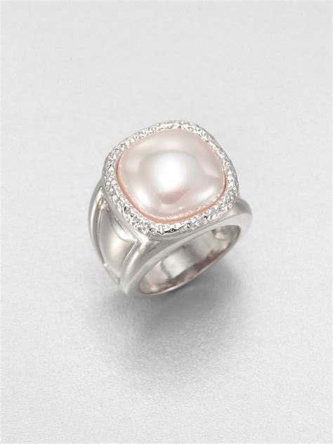 Majorica 14mm Square Mab233 Pearl and Sterling Silver Ring in Silver ...