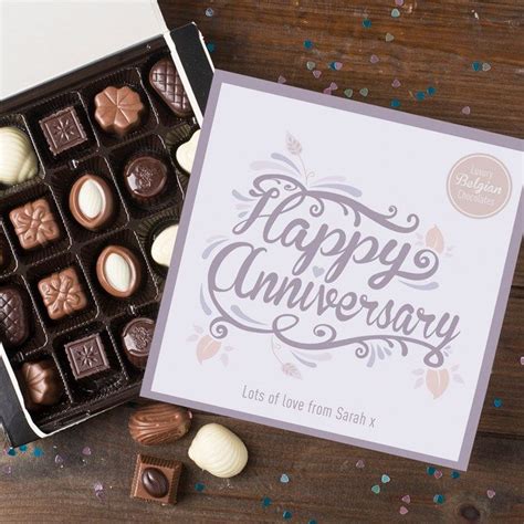 Personalised Belgian Chocolates - Anniversary Leaf | Personalized chocolate, Happy anniversary ...