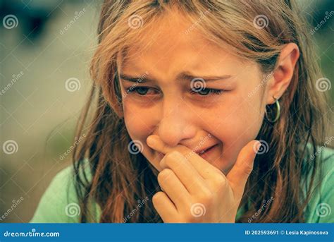 Closeup Portrait of Young Crying Girl with Tears Stock Image - Image of face, sadness: 202593691