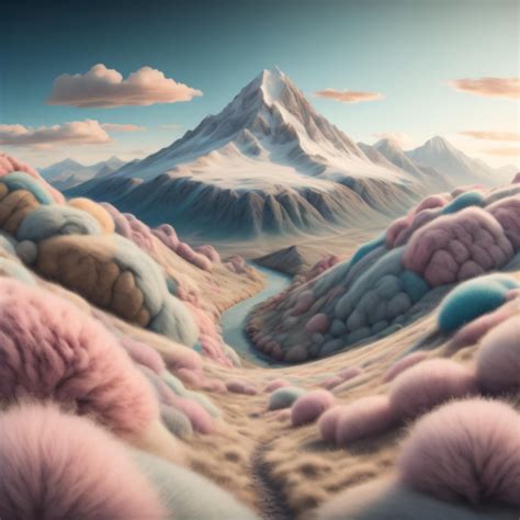 Premium Photo | A painting of a mountain with many pink and blue clouds.