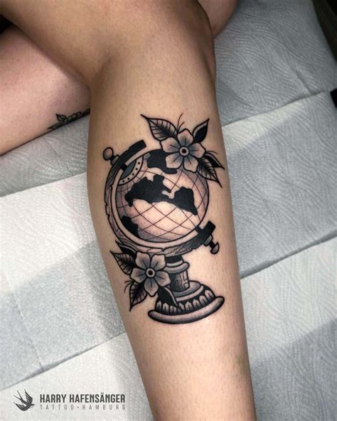 Black Traditional Old School Globus Globe Tattoo | Globe tattoos ...