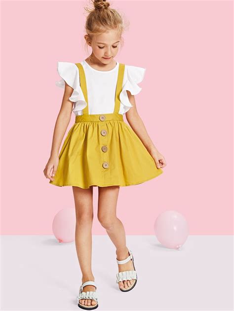 SHEIN Girls Button Up Pinafore Skirt | Girl outfits, Kids dress, Baby girl dresses