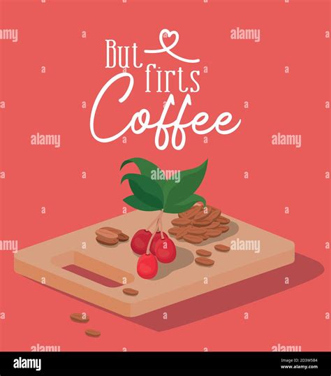 but firsts coffee beans berries and leaves on table vector design Stock Vector Image & Art - Alamy