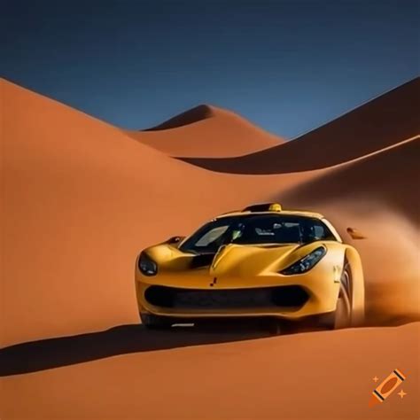 Ferrari rally car speeding through a desert on Craiyon