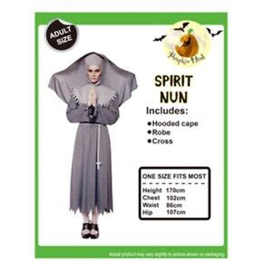 Ladies Spirit Flying Nun Costume Grey Ghost Halloween Fancy Dress ...