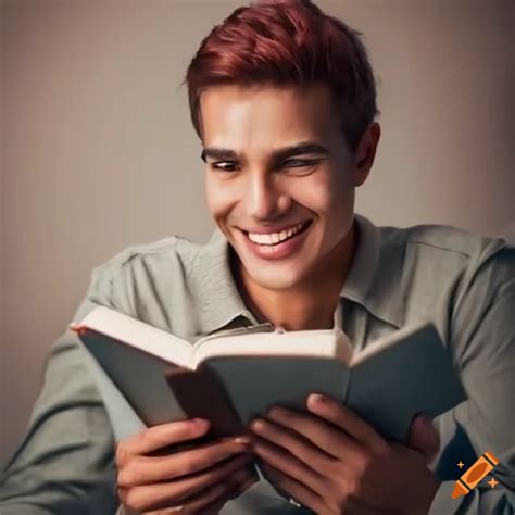 Smiling man reading a book