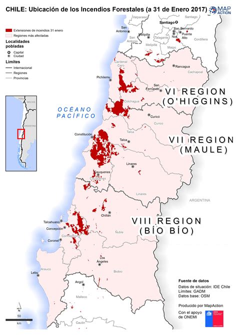 CHILE: Ubicación de los Incendios Forestales (a 31 de Enero 2017 ...