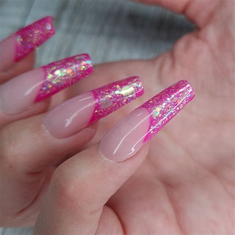 Bright Pink French Manicure Press on Nails With Glitter - Etsy