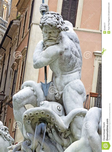 Photo about Detail of Poseidon Statue and fountain of Bernini, Piazza Navona, Rome, Italy ...