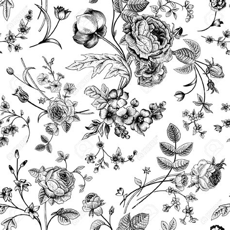 Seamless vector vintage pattern with Victorian bouquet of black.. | Flower drawing, Flower line ...