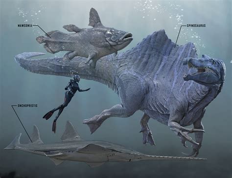 Spinosaurus, Mawsonia, and Onchopristis by Herschel-Hoffmeyer ...