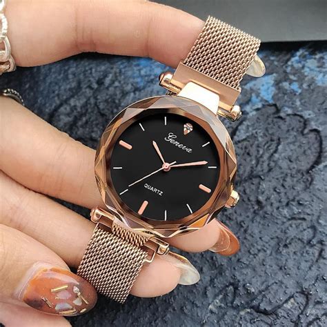 Luxury Rose Gold Women Watches Crystal Female Stainless Steel Mesh Quartz Wrist Watch | Womens ...