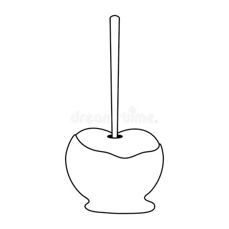 Caramelized Apple with Stick in Black and White Stock Vector - Illustration of snack, insignia ...