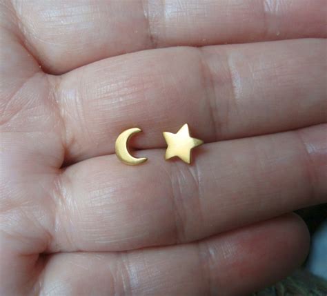 Tiny Star Earrings Moon Earrings Sterling Silver Moon Star | Etsy