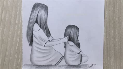 Mother's day drawing // Mother and Daughter Pencil Sketch // Step by ...