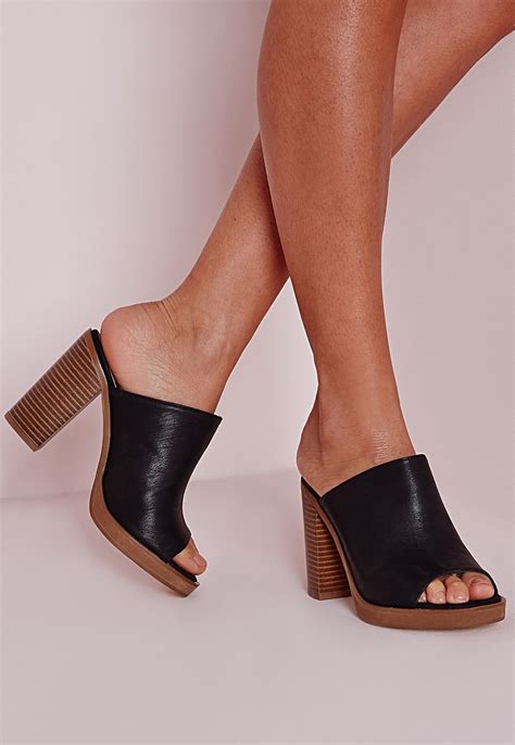 Missguided - Mules noires à talon carré | Heels, Heeled mules, Shoes