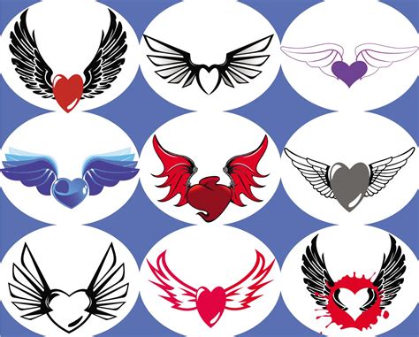 Hearts with wings vector set | Free download