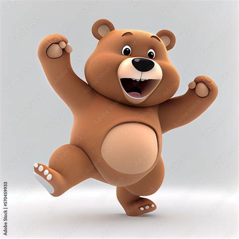 Cute cartoon bear character. 3D animation on white background Stock ...