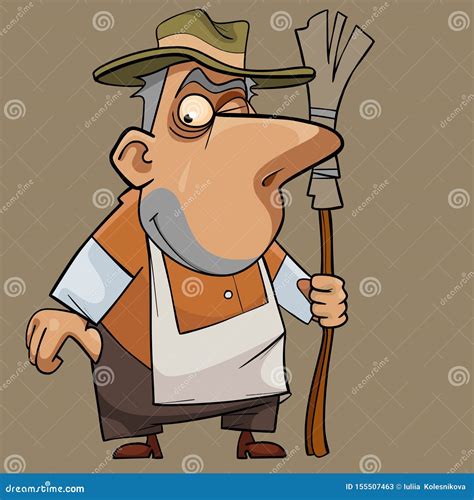 Cartoon Funny Friendly Male Janitor with a Broom Stock Vector ...