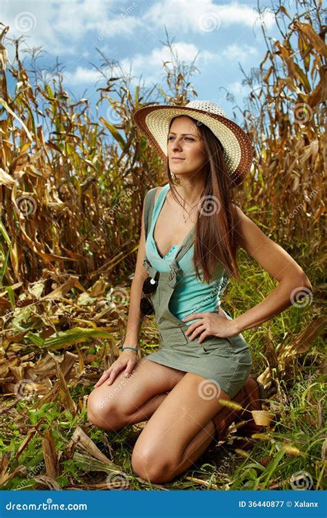 Attractive Woman Farmer In The Cornfield Royalty Free Stock Photography ...